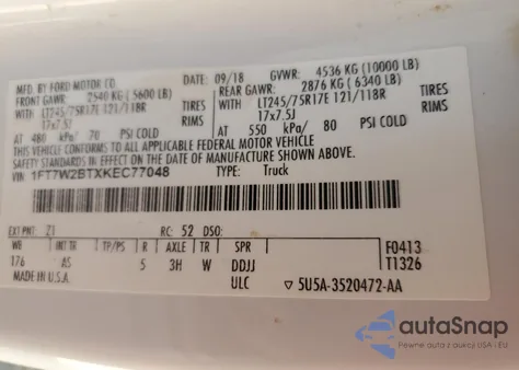 2019 Ford F250 Super Duty from USA, damaged, VIN 1FT7W2BTXKEC77048